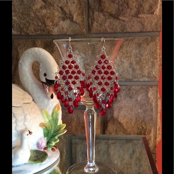 NWOT RED CHANDELIER EARRINGS - Picture 3 of 5